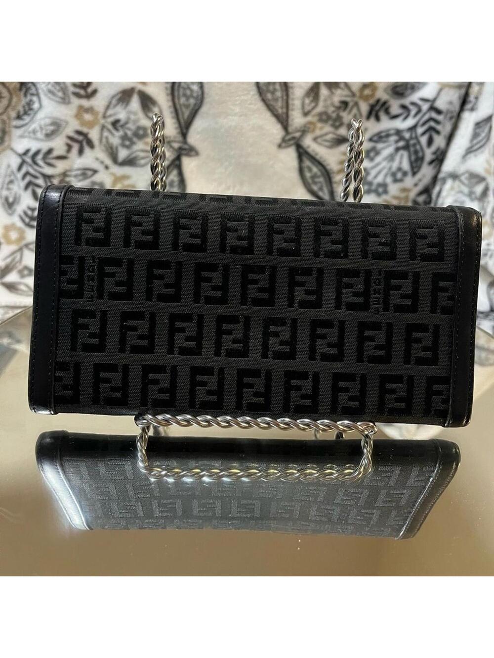 FENDI Zucchino Monogram Canvas Long Bi-Fold Wallet, Black, Vintage - Picture 14 of 14